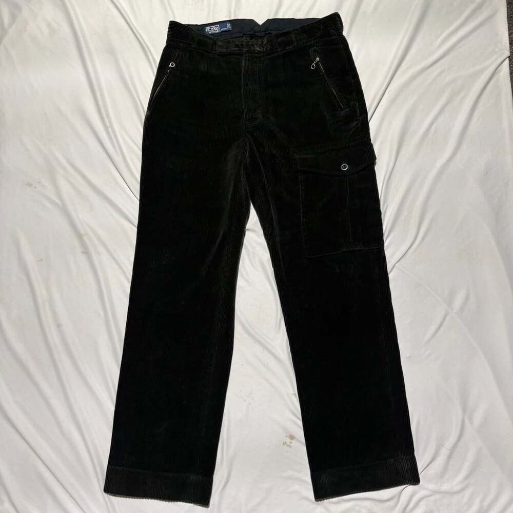 VTG Polo Ralph Lauren Black Corduroy Cargo Pants Paratrooper Utility 31x28